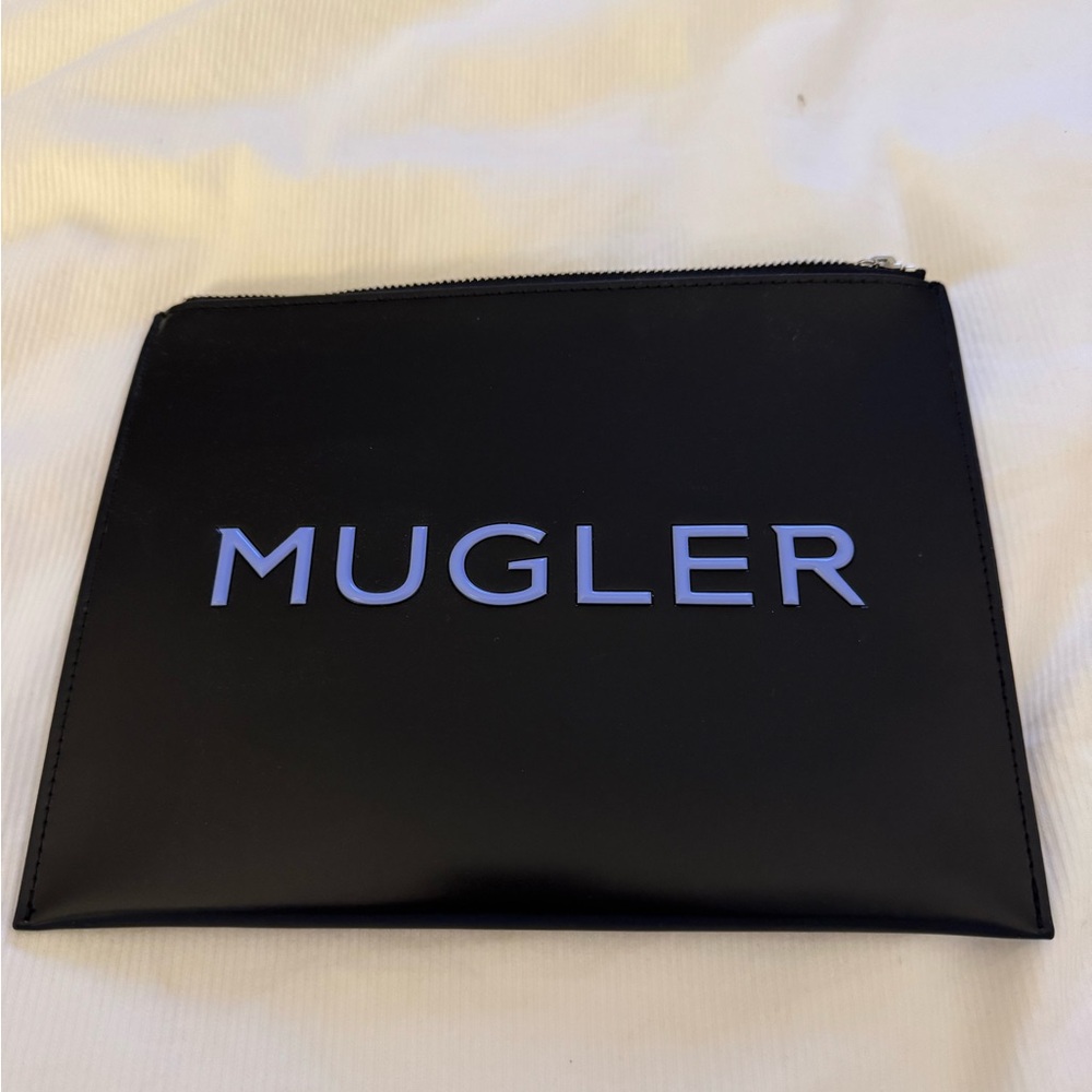 Mugler thin cosmetic pouch, never used, faux leather